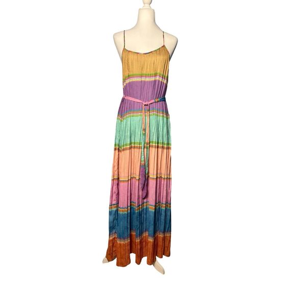 CURRENT AIR Los Angeles Pleated Rainbow Stripe Maxi Dress Size M EUC Boho - Picture 2 of 9